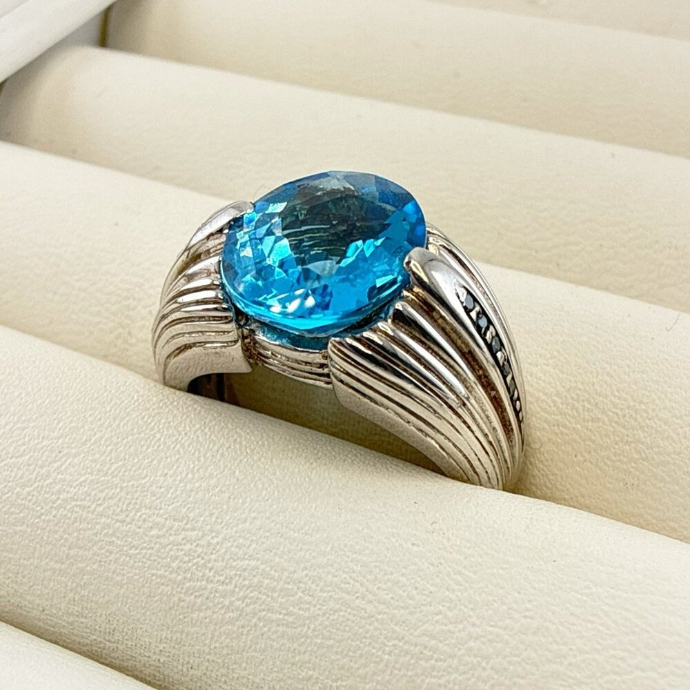 Victoria Wieck Ring Blue Topaz Gemstone Sterling Silver 925 Oval Size 8 HSN